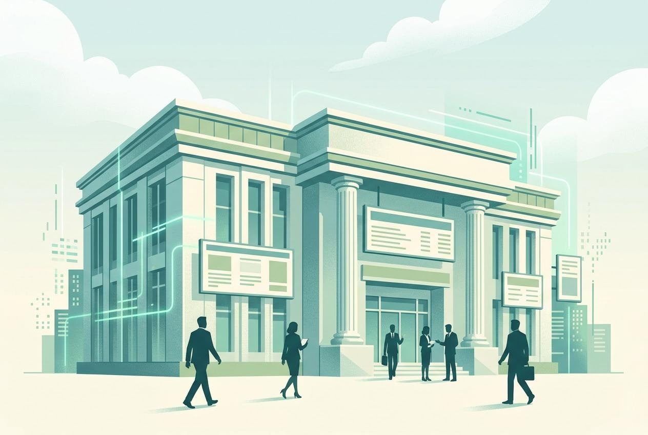 Ilustrasi gedung bursa sebagai pusat perdagangan saham di pasar modal Indonesia